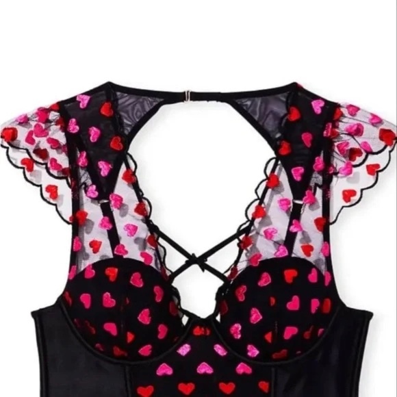New! Victoria’s Secret Dream Angels Heart Embroidery Cap Corset Top 31651 - Picture 3 of 12